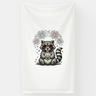 Vintage Patriotic Raccoon Fireworks Shirt Design_1 Banner