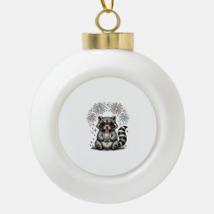 Vintage Patriotic Raccoon Fireworks Shirt Design_1 Ceramic Ball Christmas Ornament