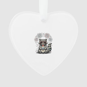 Vintage Patriotic Raccoon Fireworks Shirt Design_1 Ornament