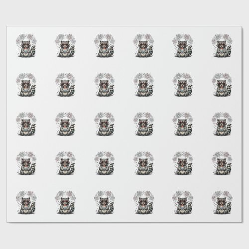 Vintage Patriotic Raccoon Fireworks Shirt Design_1 Wrapping Paper