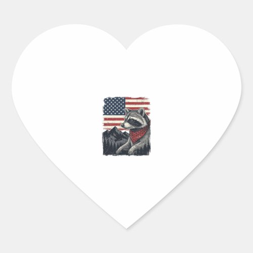 Vintage Patriotic Raccoon Mountain Flag Shirt Desi Heart Sticker