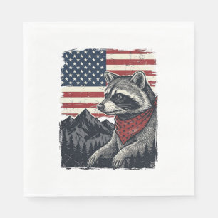Vintage Patriotic Raccoon Mountain Flag Shirt Desi Napkins