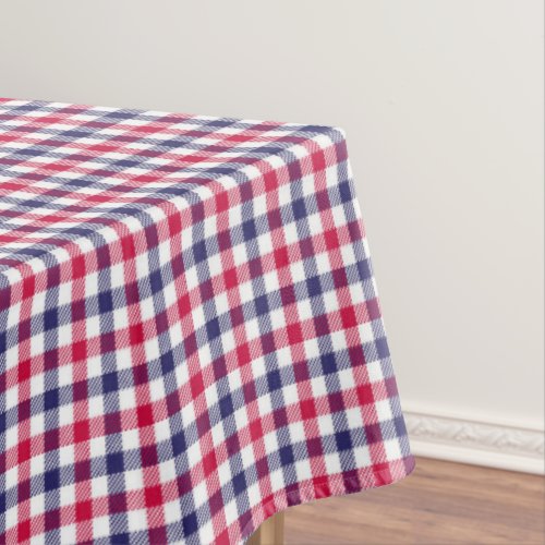 Vintage Patriotic Red White Blue Plaid Twill Tablecloth
