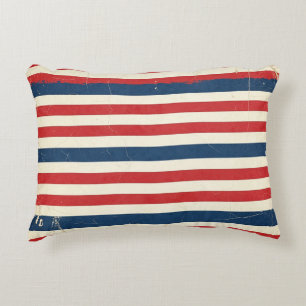Vintage Patriotic Red White Blue Stripes Accent Pillow