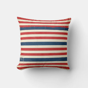 Vintage Patriotic Red White Blue Stripes Throw Pillow
