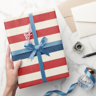 Vintage Patriotic Red White Blue Stripes Wrapping Paper