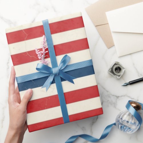 Vintage Patriotic Red White Blue Stripes Wrapping Paper