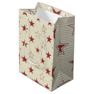 Vintage Patriotic Red & White Stars Seamless Patte Medium Gift Bag