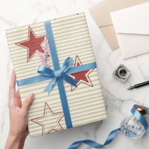 Vintage Patriotic Red & White Stars Seamless Patte Wrapping Paper
