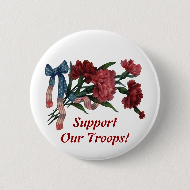 Vintage Patriotic Ribbon and Flowers Button (Front)