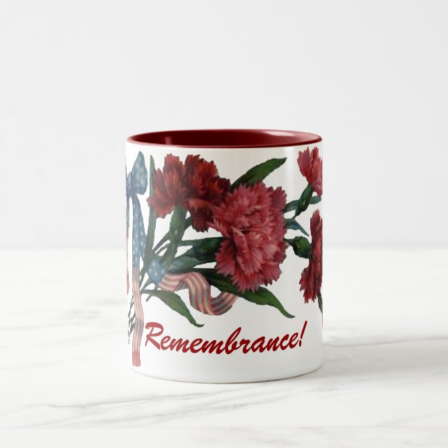 Vintage Patriotic Ribbon and Flowers Two-Tone Coffee Mug (Center)