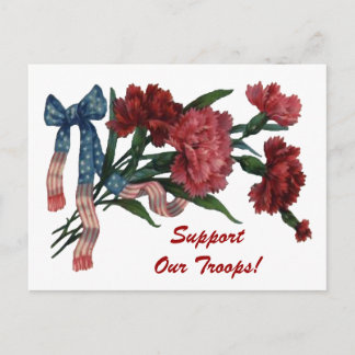 Vintage Patriotic Ribbon Flowers Support Troops Postcard