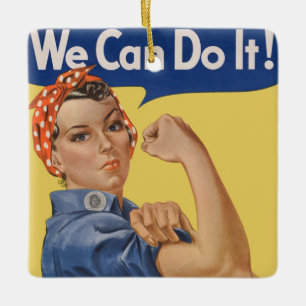 Vintage Patriotic Rosie the Riveter, We Can Do It! Ceramic Ornament