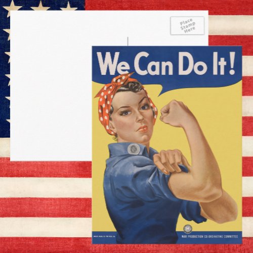 Vintage Patriotic Rosie the Riveter We Can Do It Postcard