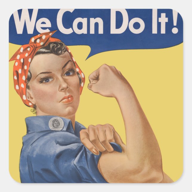 Vintage Patriotic Rosie the Riveter, We Can Do It! Square Sticker (Front)