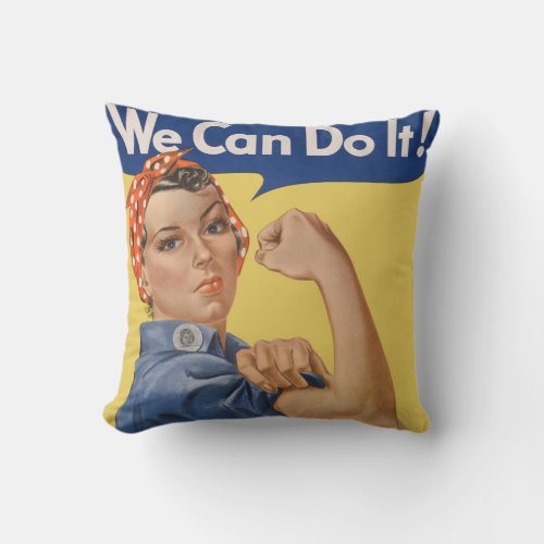 Vintage Patriotic Rosie the Riveter We Can Do It Throw Pillow