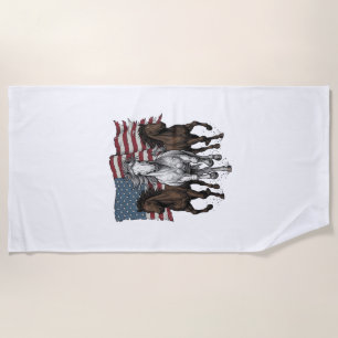 Vintage Patriotic Running Horses Vector Design_1 Beach Towel