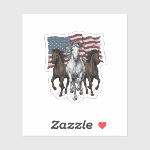 Vintage Patriotic Running Horses Vector Design_1 Sticker