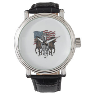 Vintage Patriotic Running Horses Vector Design_1 Watch