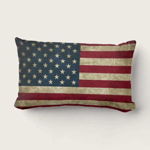 Vintage Patriotic Rustic Grunge USA American Flag Lumbar Pillow