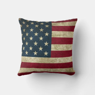 Vintage Patriotic Rustic Grunge USA American Flag Throw Pillow