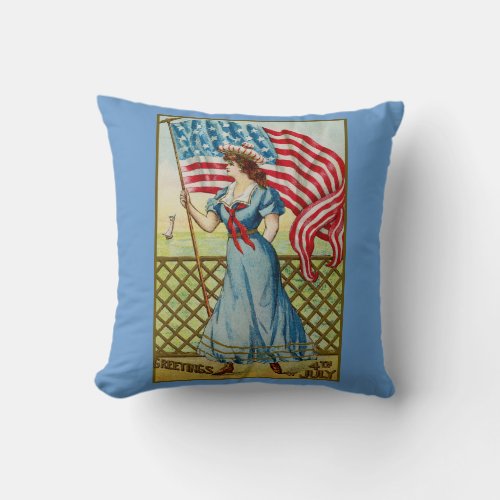 Vintage Patriotic Sailor Girl Pillow