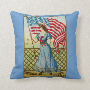 Vintage Patriotic Sailor Girl Pillow