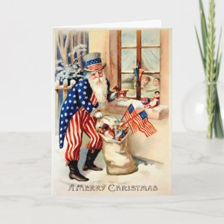 Vintage Patriotic Santa Christmas Card