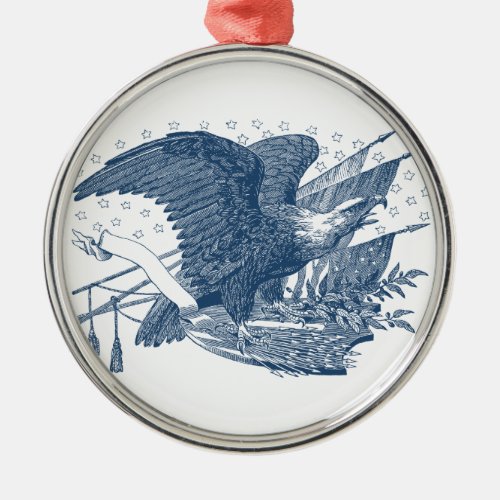 Vintage Patriotic Screaming Eagle USA Flag Arrows Metal Ornament