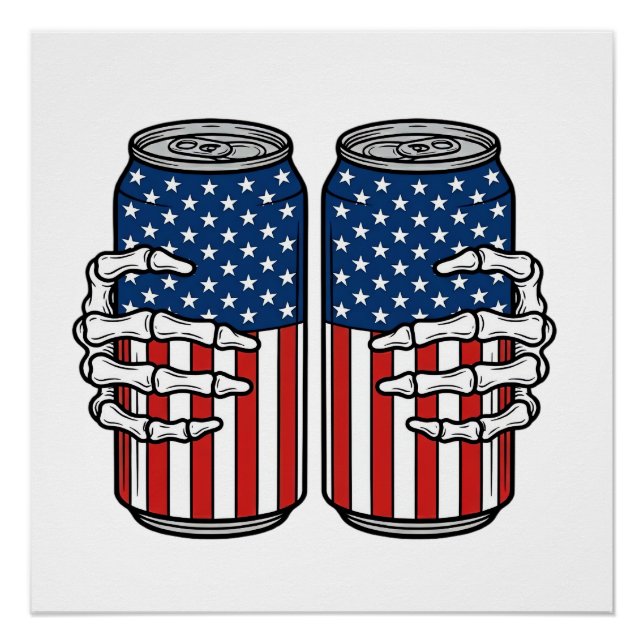 Vintage Patriotic Skeleton Hands Holding Cans Vect Poster (Front)