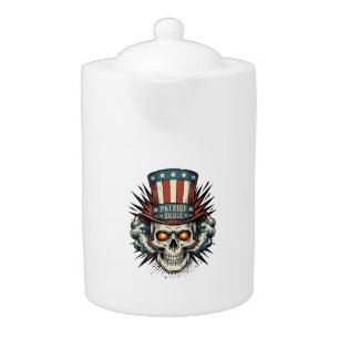 Vintage Patriotic Skull Top Hat T-Shirt Design_1 Teapot