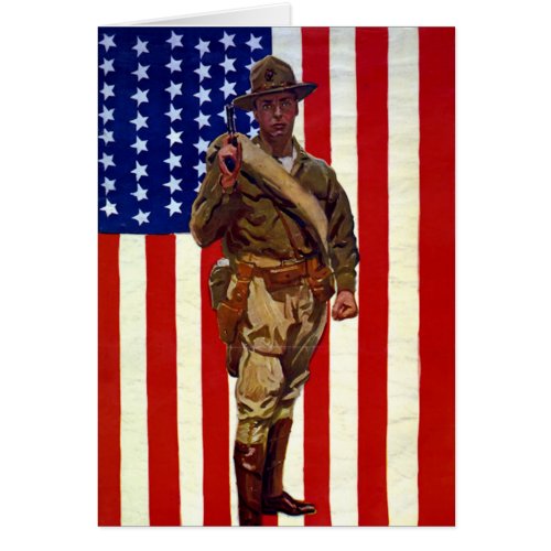 Vintage Patriotic Soldier with American Flag