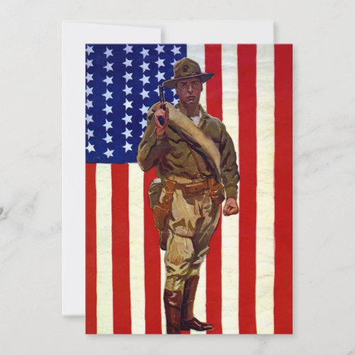 Vintage Patriotic Soldier with American Flag