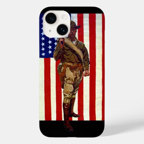 Vintage Patriotic Soldier with American Flag Case_Mate iPhone 14 Case