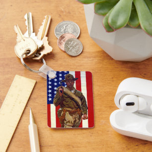 Vintage Patriotic Soldier with American Flag Keychain