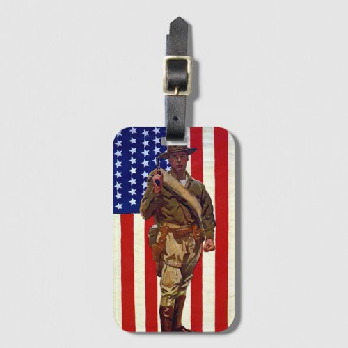 Vintage Patriotic Soldier with American Flag Luggage Tag