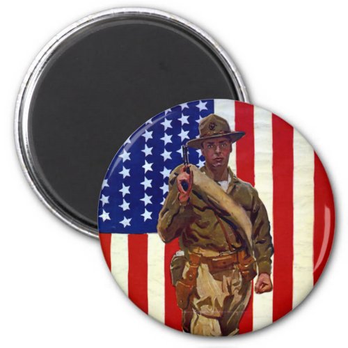 Vintage Patriotic Soldier with American Flag Magnet