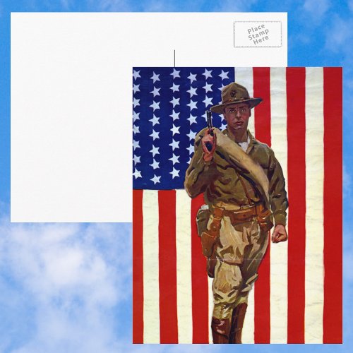 Vintage Patriotic Soldier with American Flag Postcard