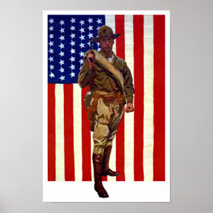 Vintage Patriotic Soldier with American Flag Poster