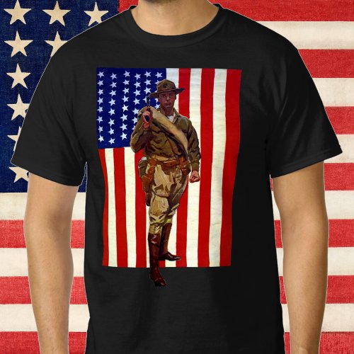 Vintage Patriotic Soldier with American Flag T_Shirt
