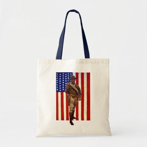 Vintage Patriotic Soldier with American Flag Tote Bag