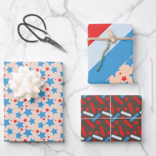 Vintage Patriotic Stars Stripes Sprinkles Blue Wrapping Paper Sheets