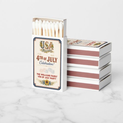 Vintage Patriotic Sunflower 4th of July 250 Years Matchboxes