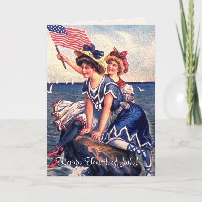Vintage Patriotic Swimmers Greeting Card (Front)