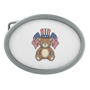 Vintage Patriotic Teddy Bear Vector Design_1 Belt Buckle
