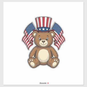 Vintage Patriotic Teddy Bear Vector Design_1 Sticker