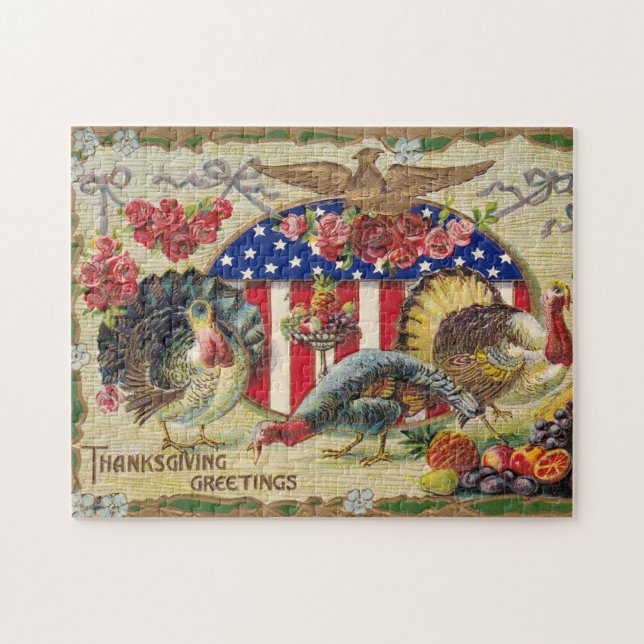 Vintage Patriotic Thanksgiving Greetings Jigsaw Puzzle (Horizontal)