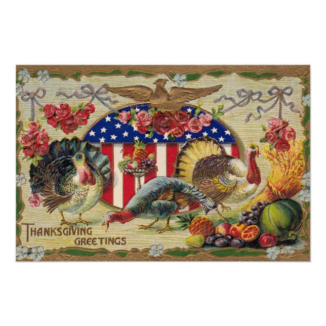 Vintage Patriotic Thanksgiving Greetings Poster (Front)