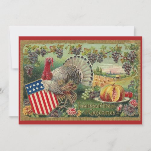 Vintage Patriotic Thanksgiving Greetings Turkey Card