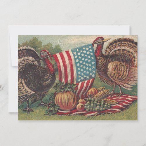 Vintage Patriotic Thanksgiving Greetings Turkey Card